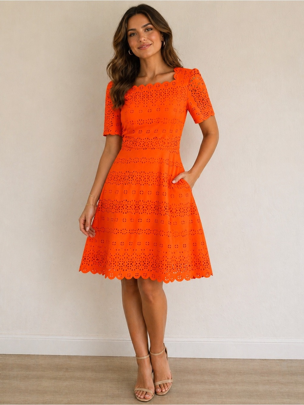 Banana Republic Orange Eyelet Midi Dress